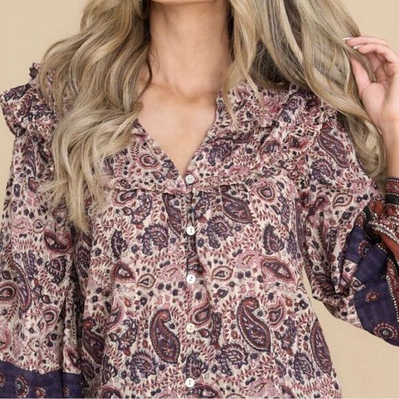 Cleobella Samara Paisley Organic Cotton Button Down Blouse Size XS - Picture 2 of 15